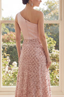 Load image into Gallery viewer, Sparkly Blush A Line Sequin One Shoulder Long Formal Dress