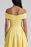 Load image into Gallery viewer, Yellow A Line Off the Shoulder Ruched Butter Maxi Formal Dress