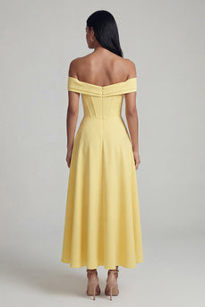 Yellow A Line Corset Butter Maxi Formal Dress with Slit