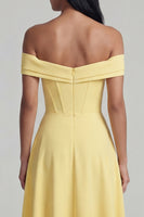 Load image into Gallery viewer, Yellow A Line Corset Butter Maxi Formal Dress with Slit