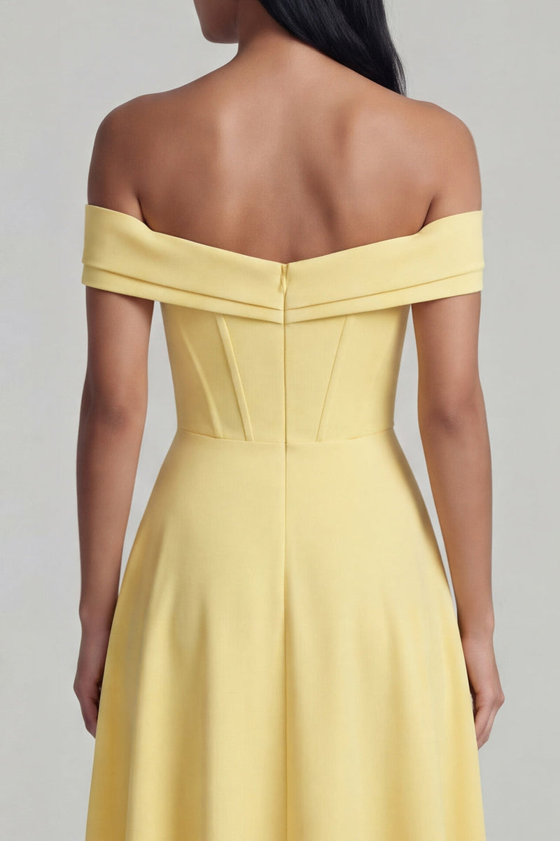 Load image into Gallery viewer, Yellow A Line Corset Butter Maxi Formal Dress with Slit