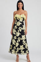 Load image into Gallery viewer, Light Blue Floral A Line Strapless Maxi Formal Dress with Ruffles