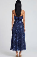 Load image into Gallery viewer, Light Blue Floral A Line Strapless Maxi Formal Dress with Ruffles