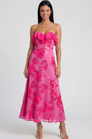Load image into Gallery viewer, Light Blue Floral A Line Strapless Maxi Formal Dress with Ruffles