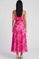 Load image into Gallery viewer, Light Blue Floral A Line Strapless Maxi Formal Dress with Ruffles