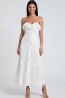 Load image into Gallery viewer, Light Blue Floral A Line Strapless Maxi Formal Dress with Ruffles
