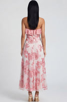 Load image into Gallery viewer, Light Blue Floral A Line Strapless Maxi Formal Dress with Ruffles