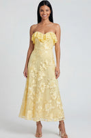 Load image into Gallery viewer, Light Blue Floral A Line Strapless Maxi Formal Dress with Ruffles