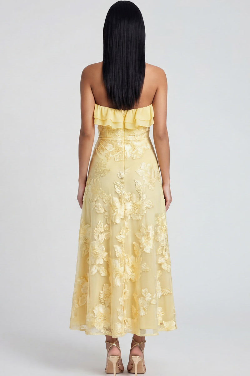 Load image into Gallery viewer, Light Blue Floral A Line Strapless Maxi Formal Dress with Ruffles