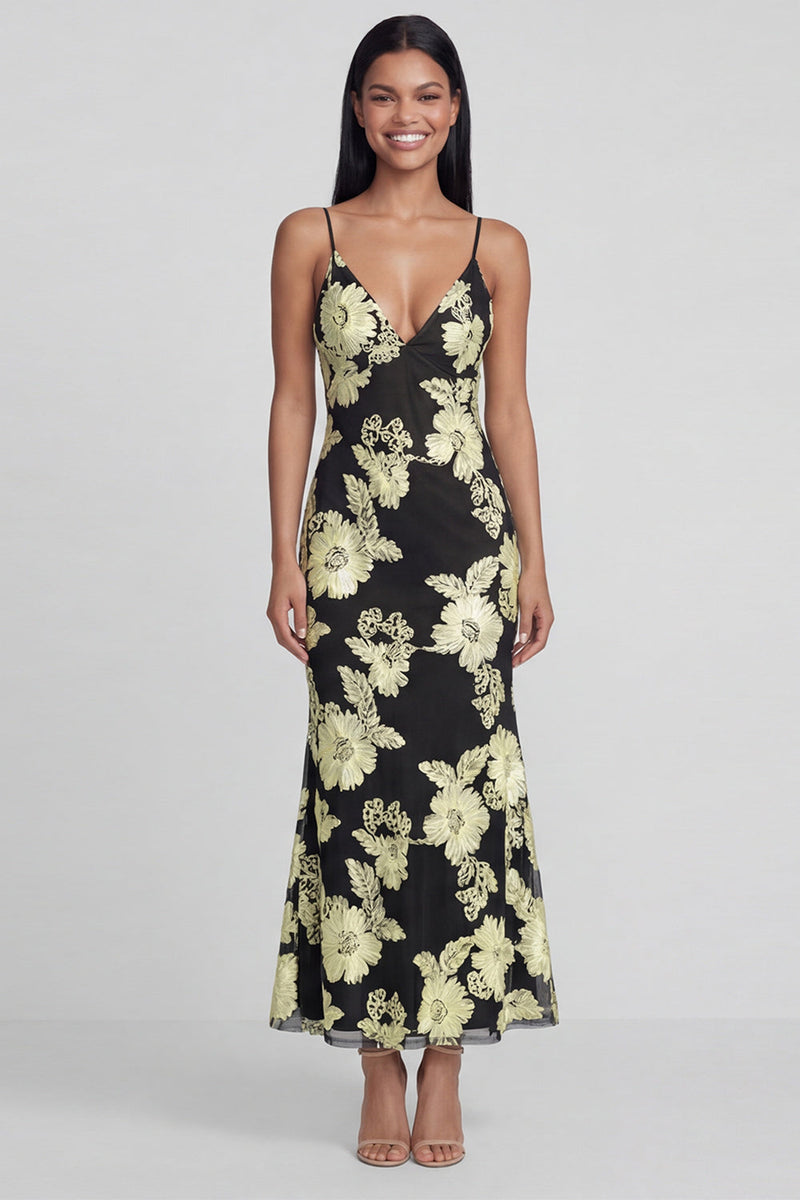 Load image into Gallery viewer, Sage Green Spaghetti Straps Mermaid Maxi Floral Formal Dress