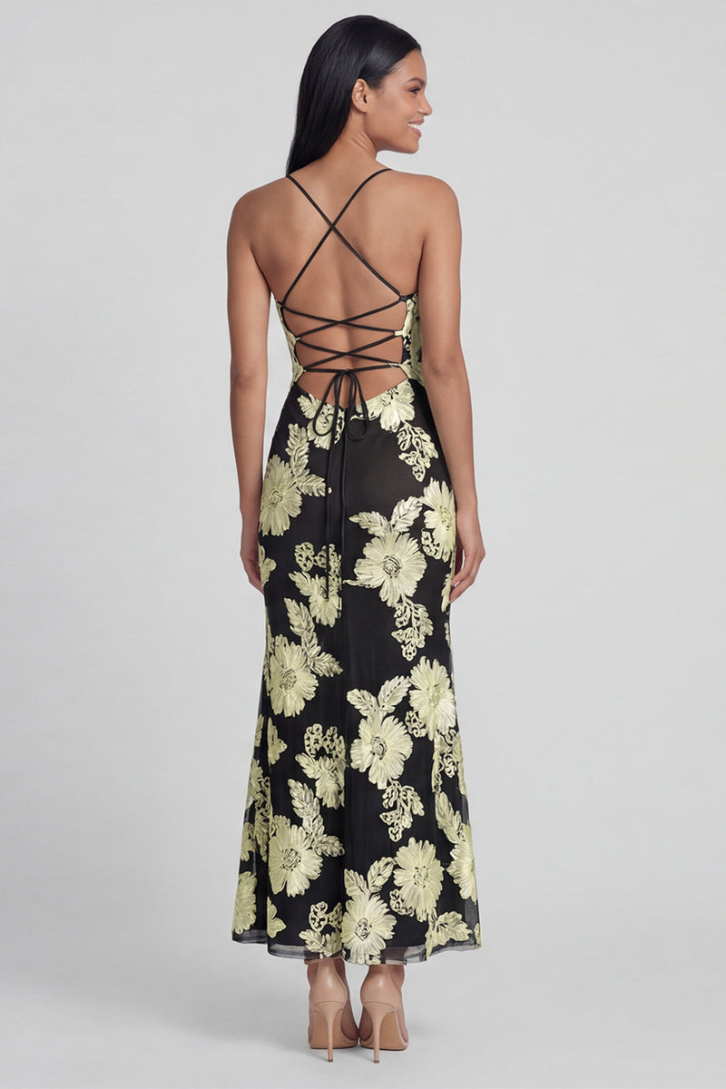 Load image into Gallery viewer, Sage Green Spaghetti Straps Mermaid Maxi Floral Formal Dress