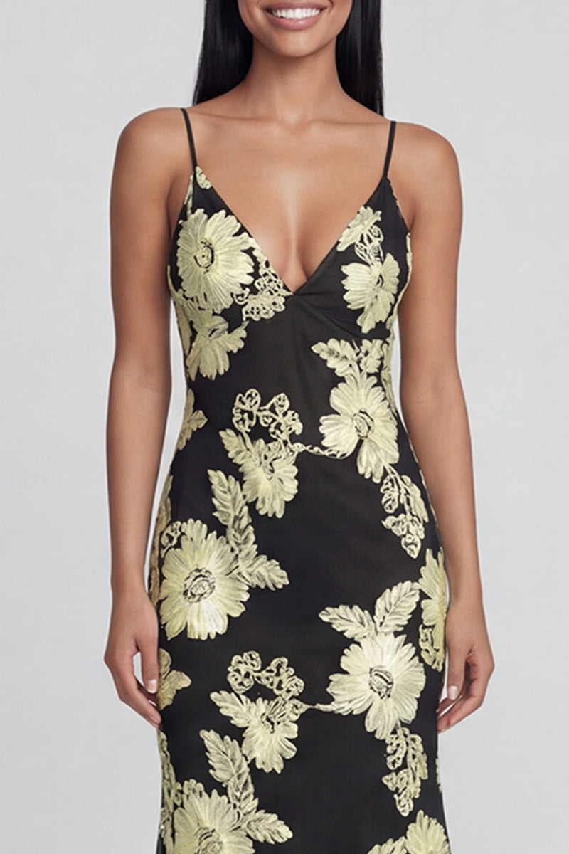 Load image into Gallery viewer, Sage Green Spaghetti Straps Mermaid Maxi Floral Formal Dress