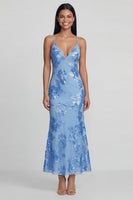 Load image into Gallery viewer, Sage Green Spaghetti Straps Mermaid Maxi Floral Formal Dress