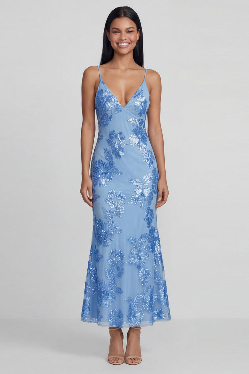 Load image into Gallery viewer, Sage Green Spaghetti Straps Mermaid Maxi Floral Formal Dress