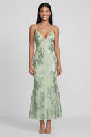 Load image into Gallery viewer, Sage Green Spaghetti Straps Mermaid Maxi Floral Formal Dress