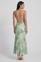 Load image into Gallery viewer, Sage Green Spaghetti Straps Mermaid Maxi Floral Formal Dress