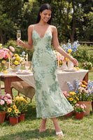 Load image into Gallery viewer, Sage Green Spaghetti Straps Mermaid Maxi Floral Formal Dress