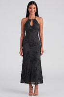 Load image into Gallery viewer, Blue Floral Mermaid Halter Maxi Formal Dress with Keyhole