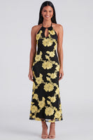 Load image into Gallery viewer, Blue Floral Mermaid Halter Maxi Formal Dress with Keyhole