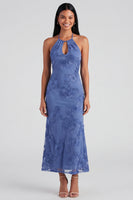 Load image into Gallery viewer, Blue Floral Mermaid Halter Maxi Formal Dress with Keyhole