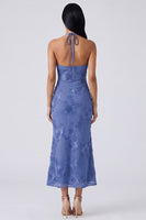 Load image into Gallery viewer, Blue Floral Mermaid Halter Maxi Formal Dress with Keyhole