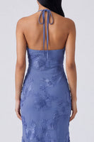 Load image into Gallery viewer, Blue Floral Mermaid Halter Maxi Formal Dress with Keyhole