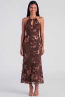 Load image into Gallery viewer, Blue Floral Mermaid Halter Maxi Formal Dress with Keyhole