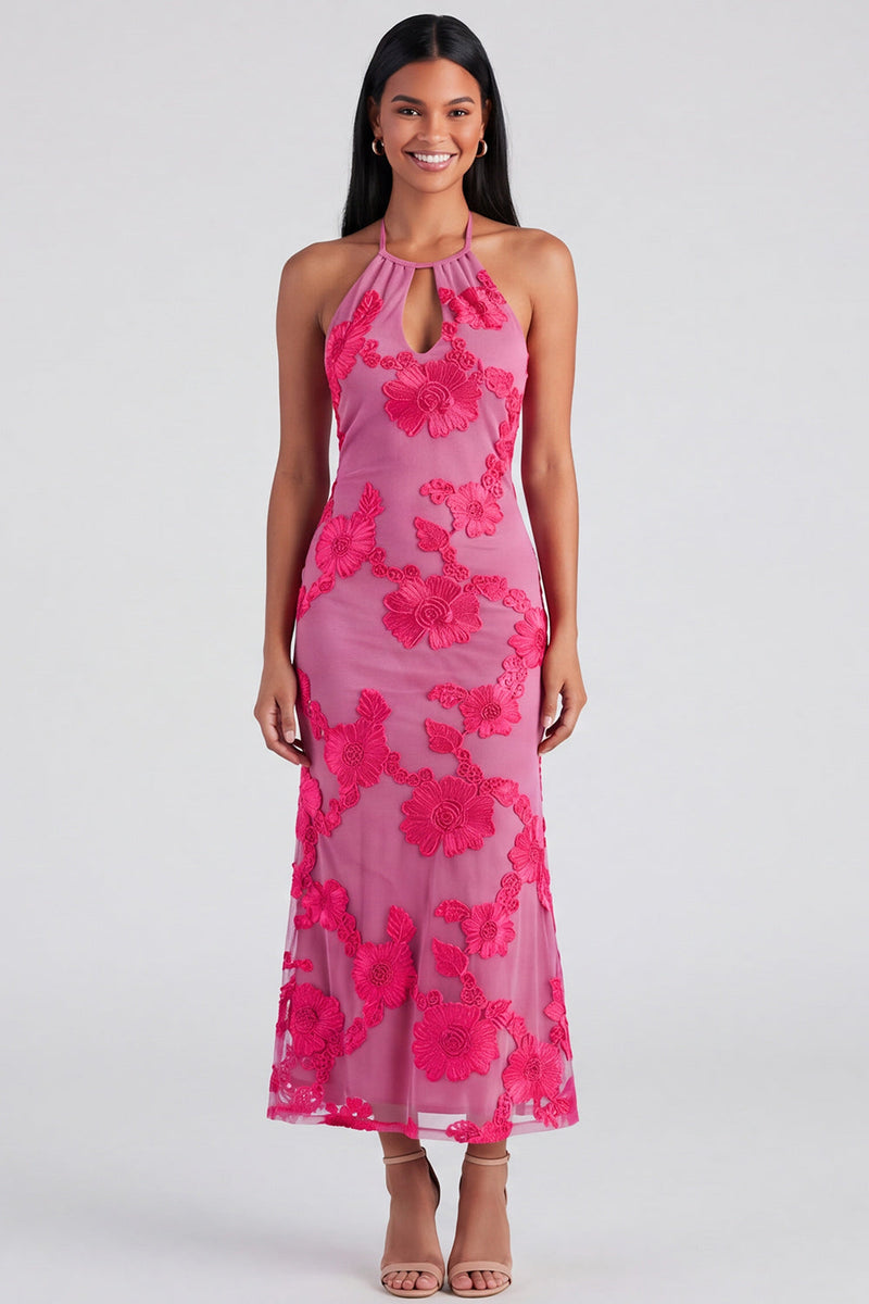 Load image into Gallery viewer, Blue Floral Mermaid Halter Maxi Formal Dress with Keyhole