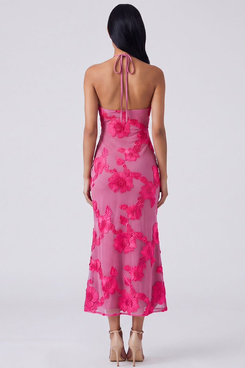 Load image into Gallery viewer, Blue Floral Mermaid Halter Maxi Formal Dress with Keyhole