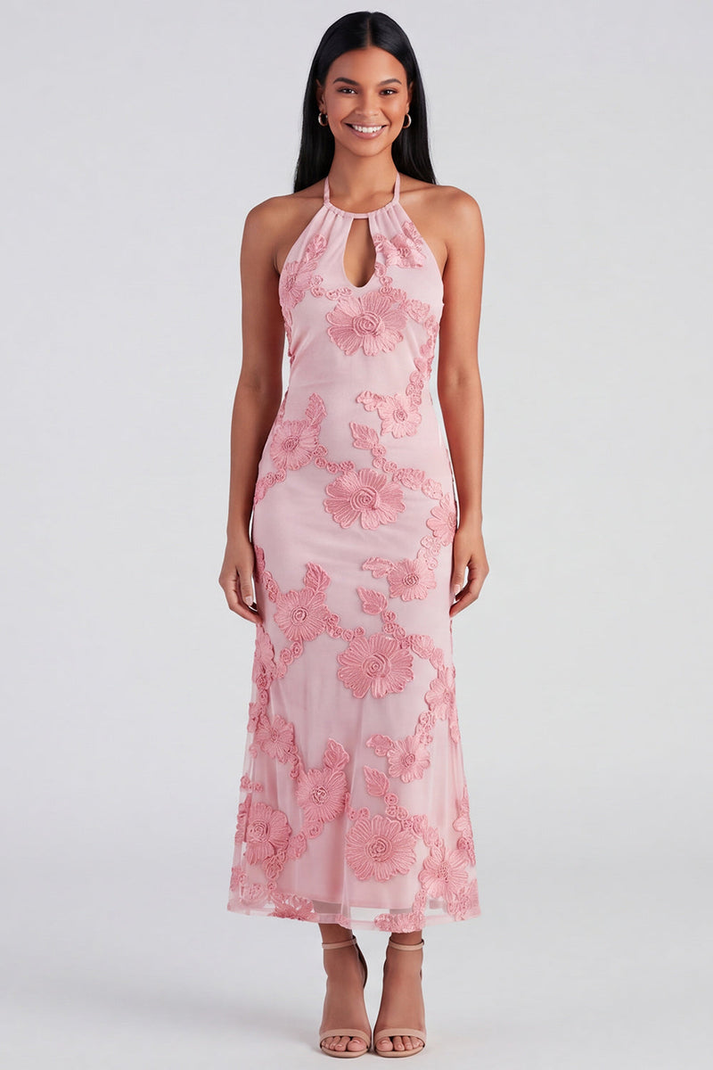 Load image into Gallery viewer, Blue Floral Mermaid Halter Maxi Formal Dress with Keyhole