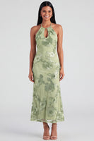Load image into Gallery viewer, Blue Floral Mermaid Halter Maxi Formal Dress with Keyhole