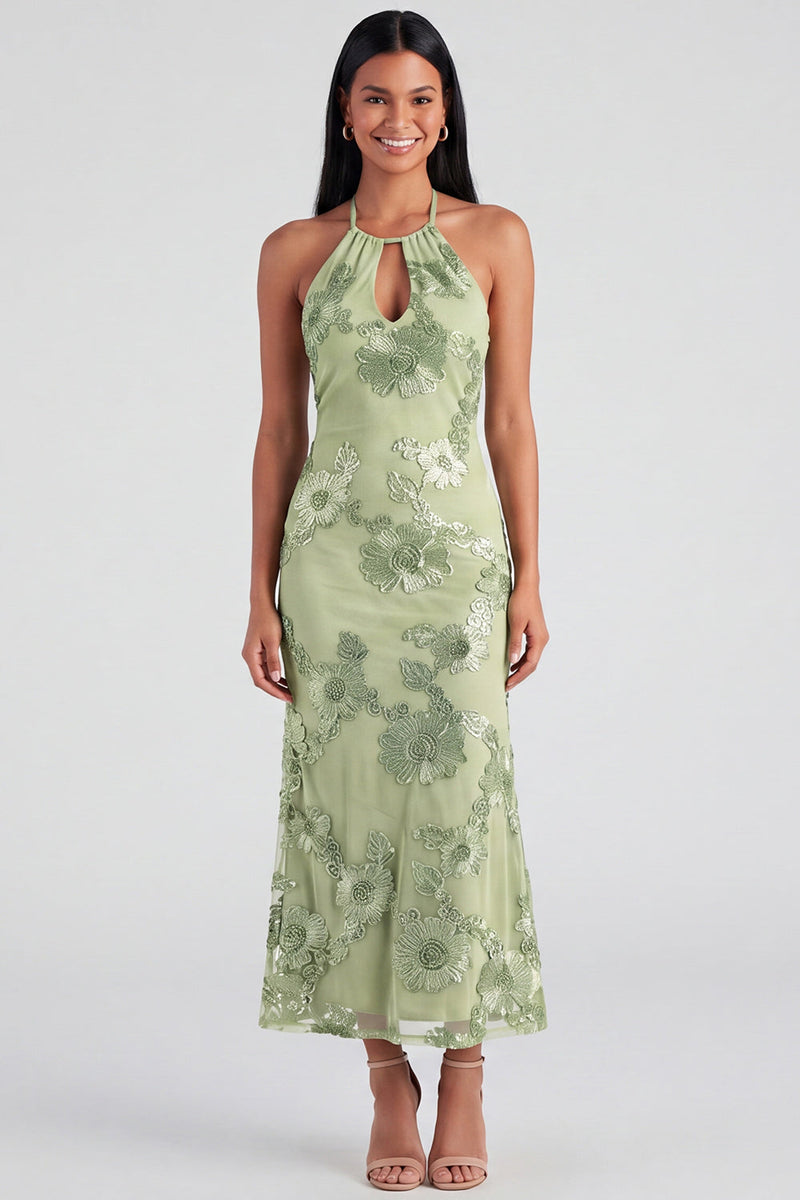 Load image into Gallery viewer, Blue Floral Mermaid Halter Maxi Formal Dress with Keyhole