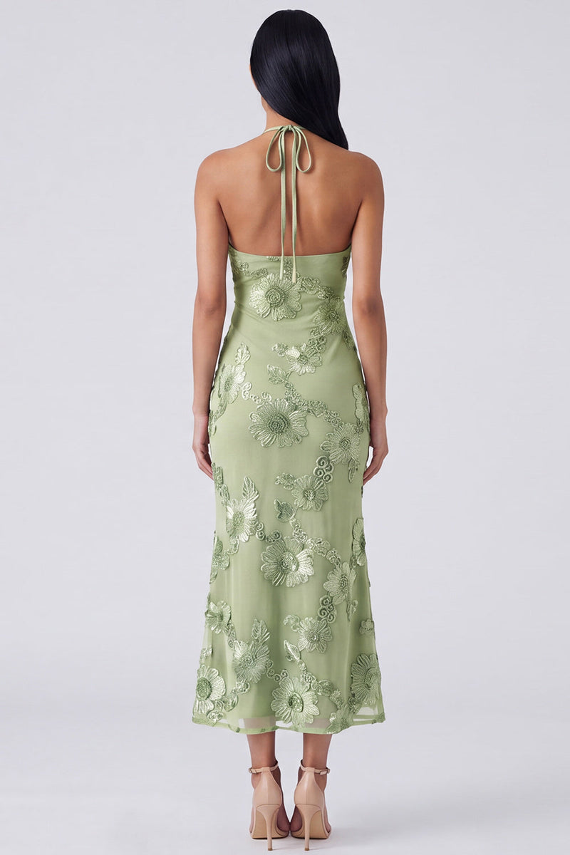 Load image into Gallery viewer, Blue Floral Mermaid Halter Maxi Formal Dress with Keyhole