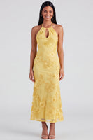 Load image into Gallery viewer, Blue Floral Mermaid Halter Maxi Formal Dress with Keyhole