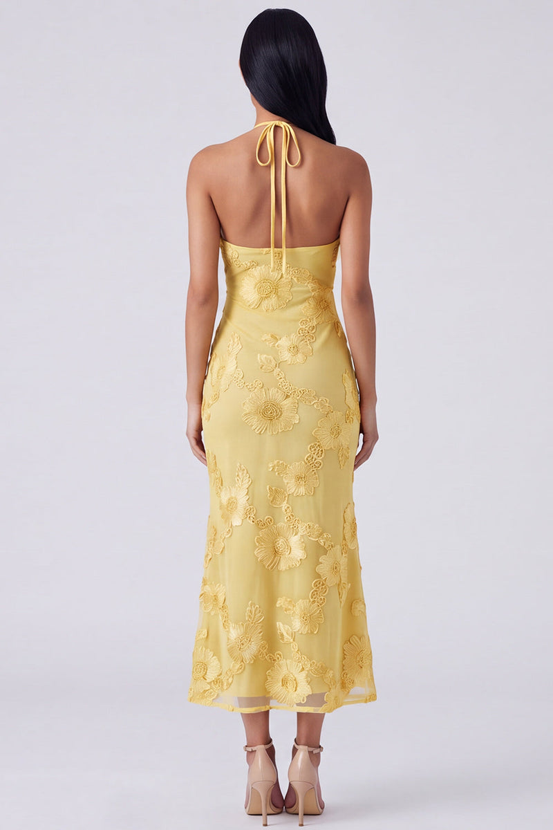 Load image into Gallery viewer, Blue Floral Mermaid Halter Maxi Formal Dress with Keyhole