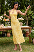 Load image into Gallery viewer, Blue Floral Mermaid Halter Maxi Formal Dress with Keyhole