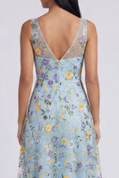 Load image into Gallery viewer, Blue Flower V-Neck A Line Maxi Formal Dress