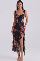 Load image into Gallery viewer, Ivory Floral Sheath Ruffled Long Corset Formal Dress with Bows