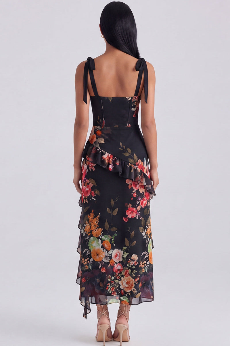 Load image into Gallery viewer, Ivory Floral Sheath Ruffled Long Corset Formal Dress with Bows