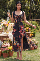 Load image into Gallery viewer, Ivory Floral Sheath Ruffled Long Corset Formal Dress with Bows