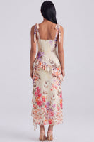 Load image into Gallery viewer, Ivory Floral Sheath Ruffled Long Corset Formal Dress with Bows