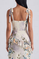 Load image into Gallery viewer, Ivory Floral Sheath Ruffled Long Corset Formal Dress with Bows