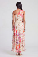 Load image into Gallery viewer, Ivory Floral One Shoulder A Line Ruched Long Formal Dress