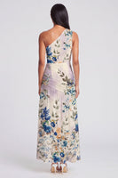 Load image into Gallery viewer, Ivory Floral One Shoulder A Line Ruched Long Formal Dress