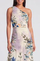 Load image into Gallery viewer, Ivory Floral One Shoulder A Line Ruched Long Formal Dress