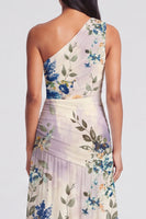 Load image into Gallery viewer, Ivory Floral One Shoulder A Line Ruched Long Formal Dress