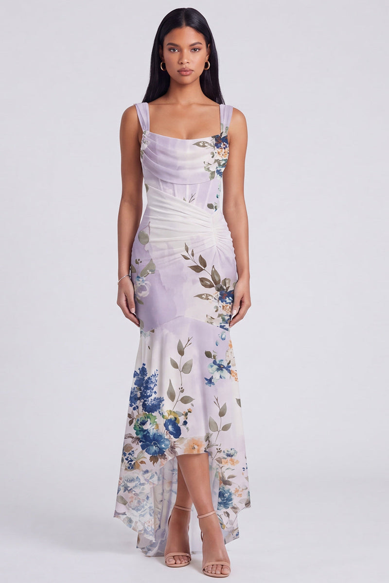 Load image into Gallery viewer, Ivory Floral Mermaid Ruched Long Corset Formal Dress