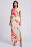 Load image into Gallery viewer, Black Floral Ruched Sheath Long Formal Dress with Slit