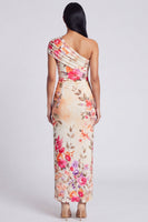 Load image into Gallery viewer, Black Floral Ruched Sheath Long Formal Dress with Slit