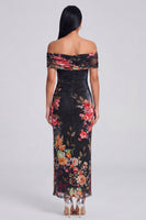 Load image into Gallery viewer, Ivory Floral Off the Shoulder Sheath Ruched Long Formal Dress